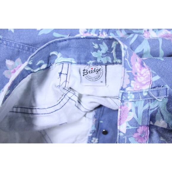 Vintage denim shorts floral blue high waisted 80s 90s grunge button up sz M - Picture 5 of 5